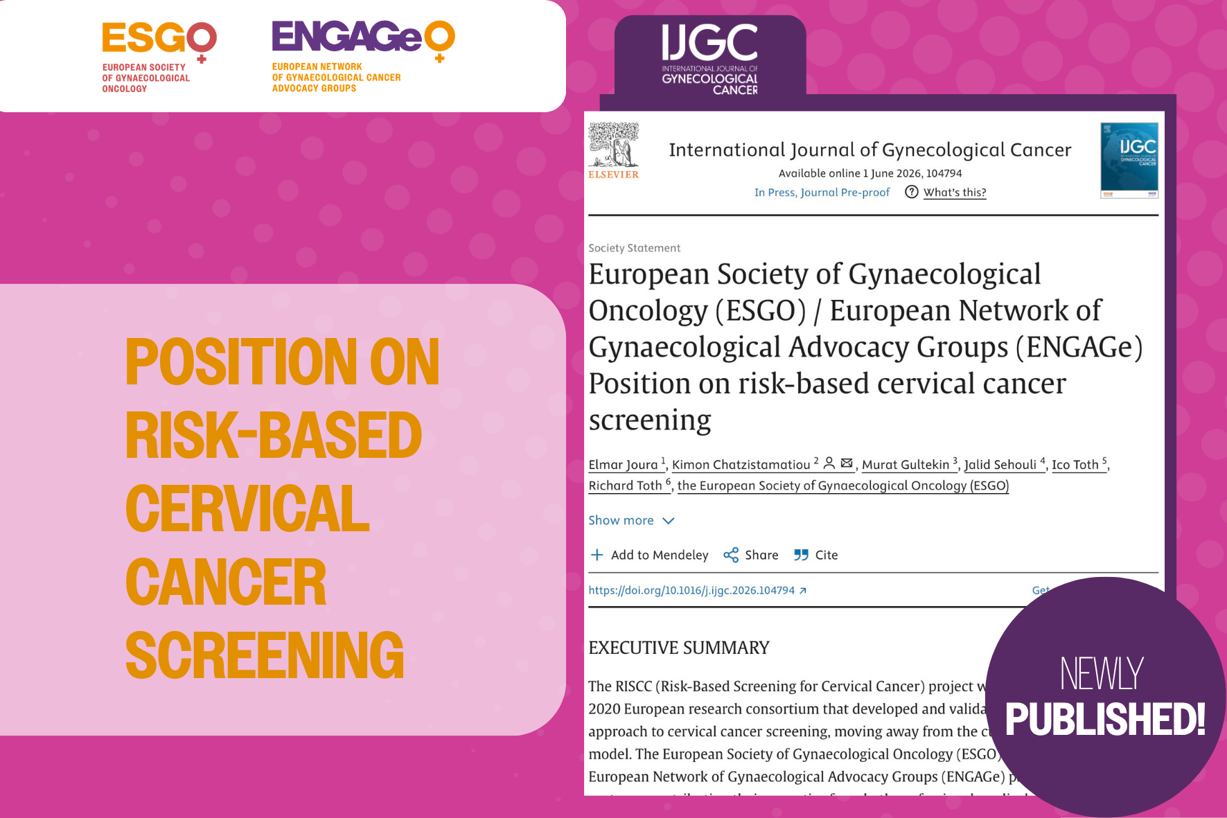 European Society of Gynaecological Oncology (ESGO) / European Network of Gynaecological Advocacy Groups (ENGAGe) Position on risk-based cervical cancer screening